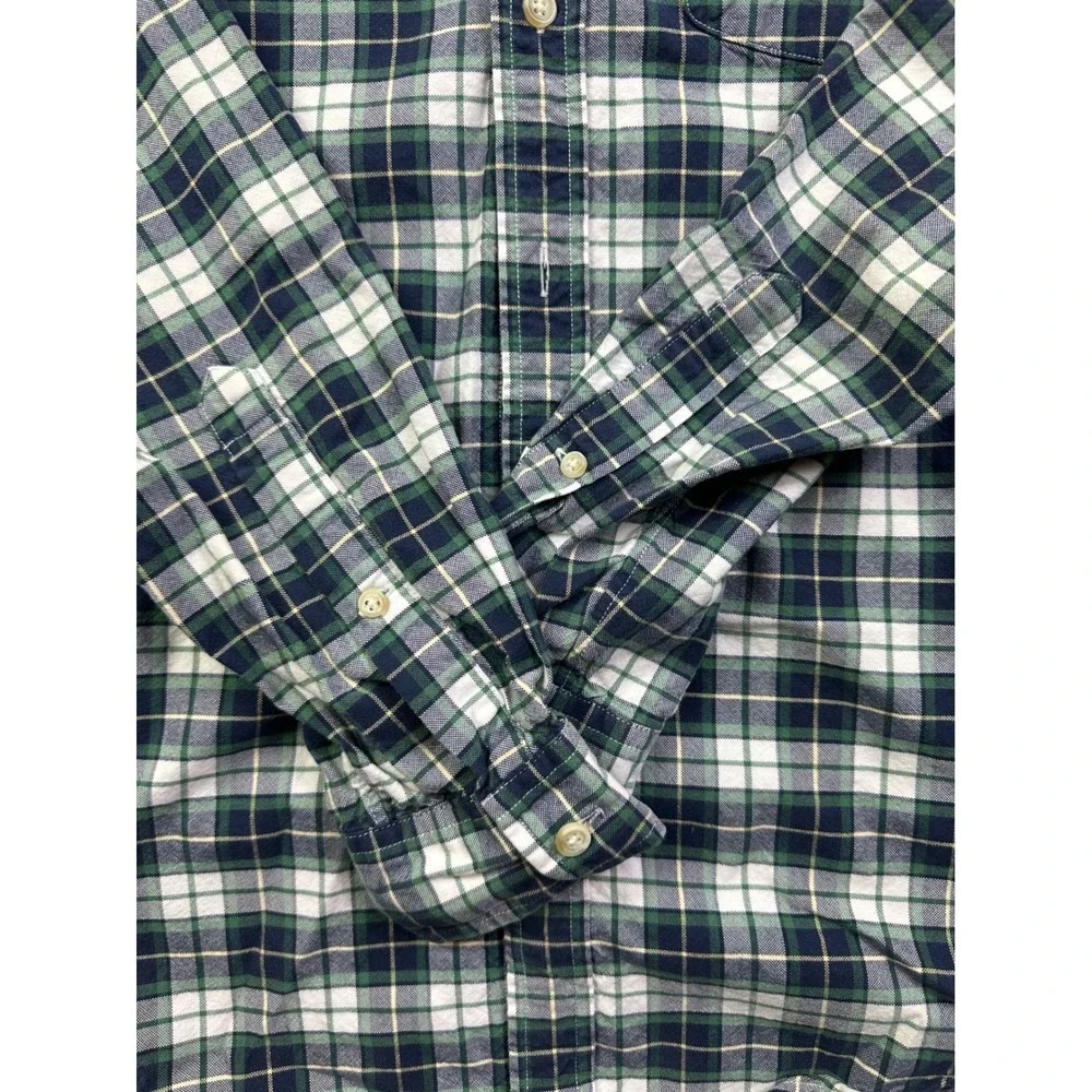 J CREW Vintage Oxford Plaid Shirt Men XS Green Navy Blue Long Sleeve Button Down